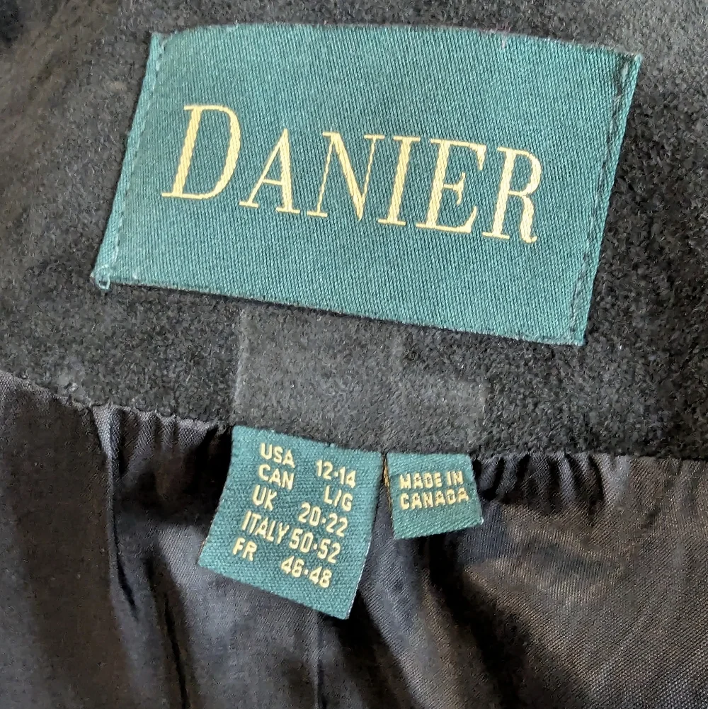 Danier Black Genuine Suede Leather Zip Jacket Vintage Large Coat Spring Autumn - Picture 11 of 13